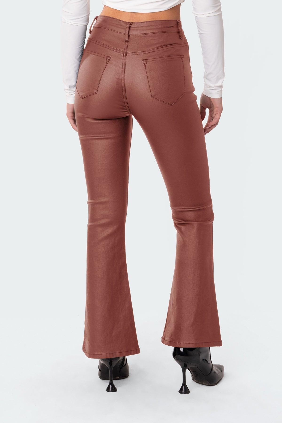 Petite Luna Faux Leather Flare Jeans Product Image