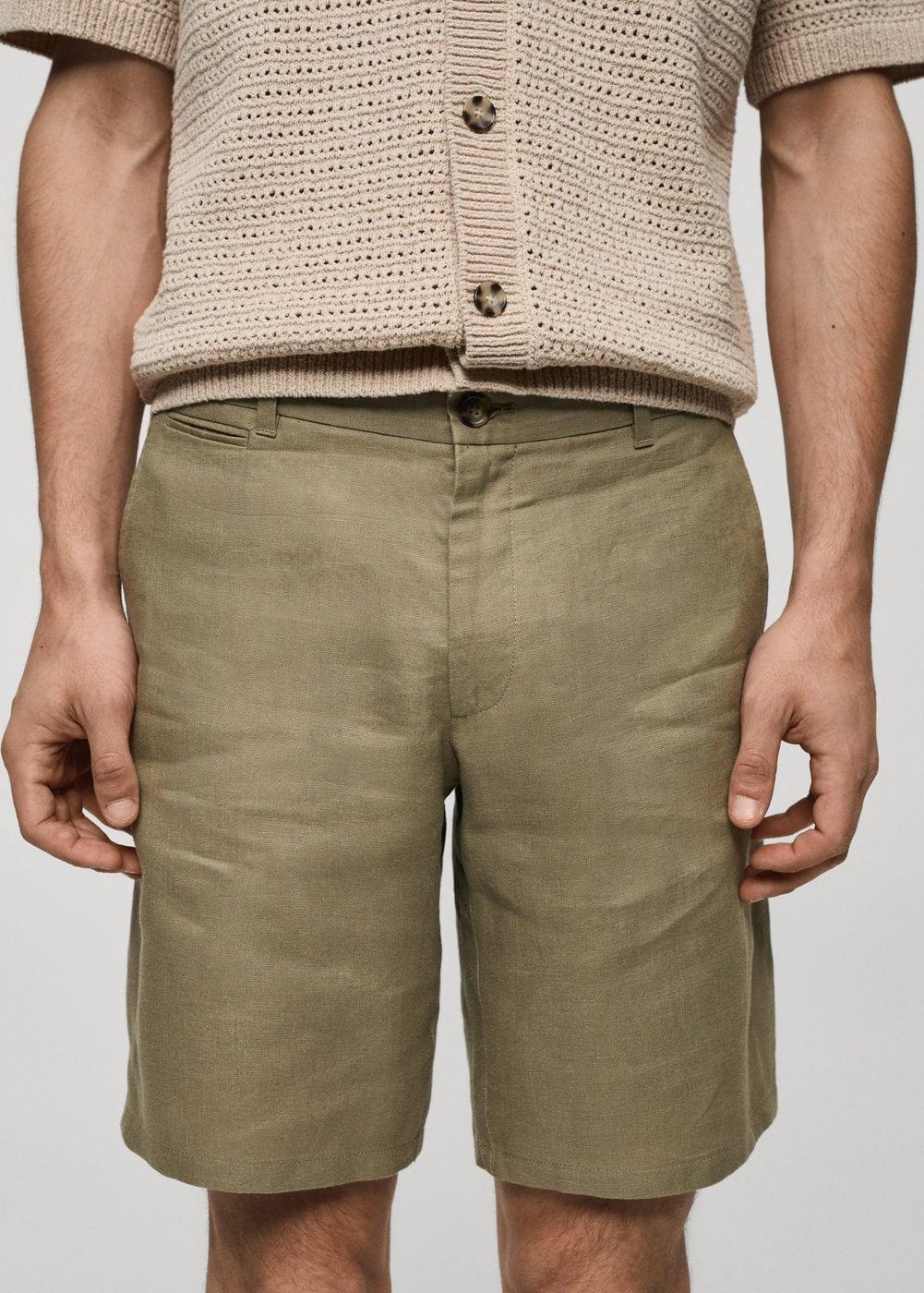 MANGO MAN - Slim fit 100% linen Bermuda shorts khakiMen Product Image