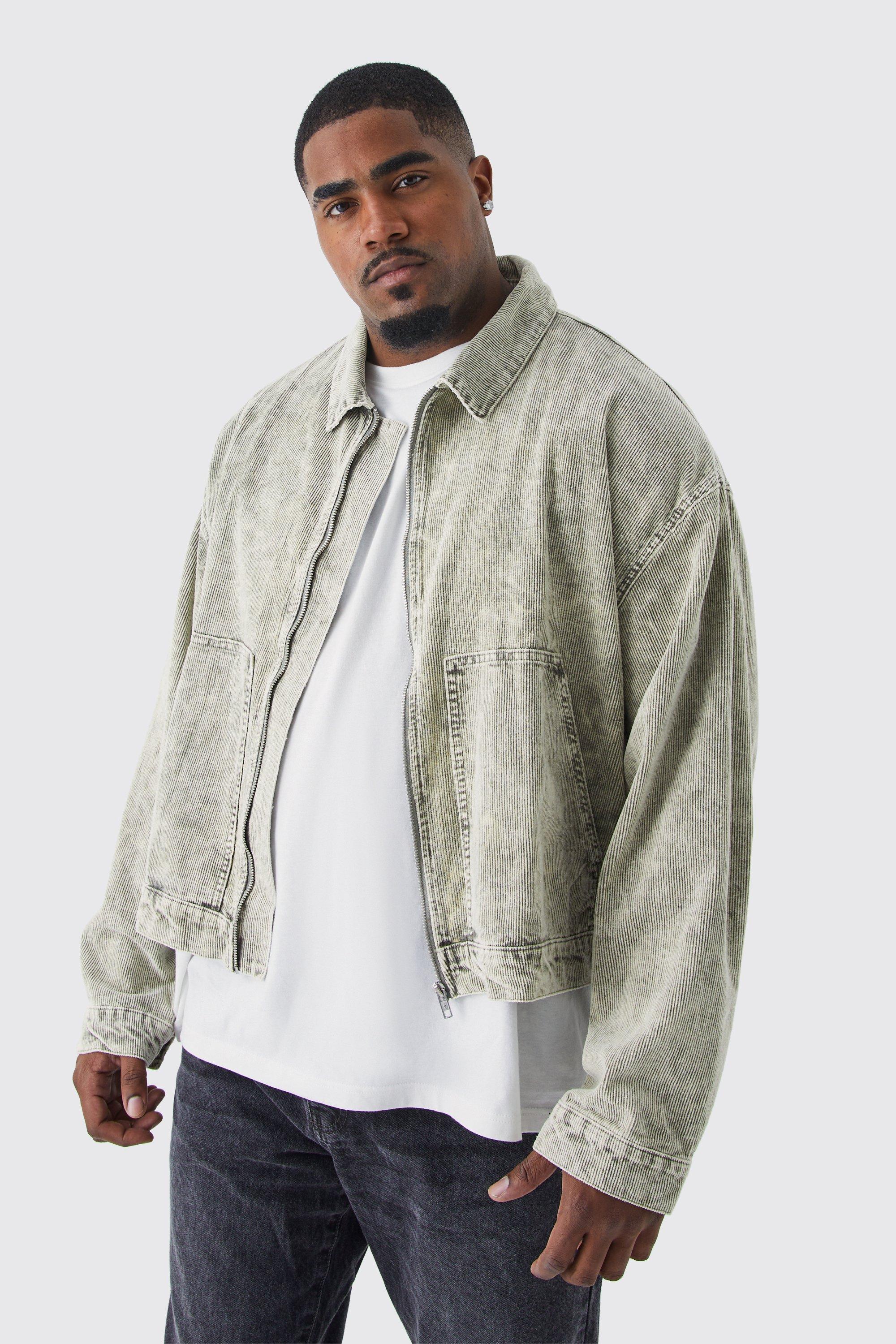 Plus Boxy Acid Wash Cord Jacket | boohooMAN USA Product Image