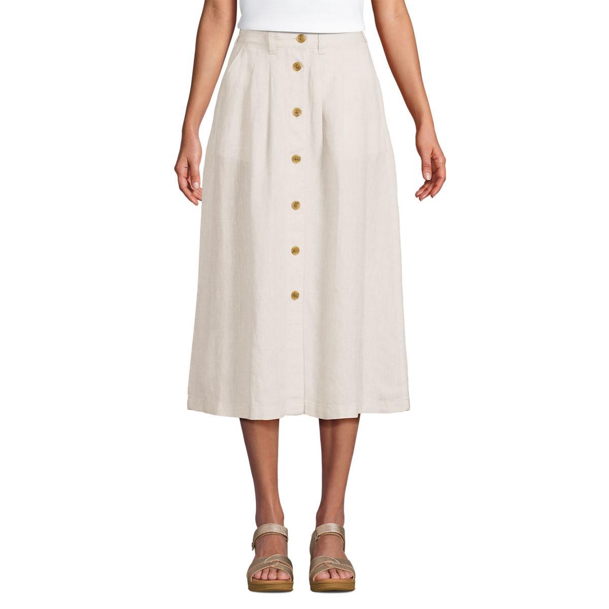 Lands End Womens Button Front Linen Midi Skirt Product Image