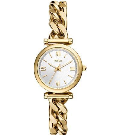 Fossil Womens Carlie Three-Hand Gold-Tone Stainless Steel Watch 28mm Product Image