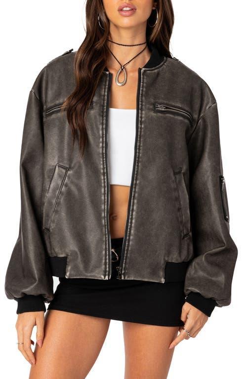 EDIKTED Vava Washed Faux Leather Bomber Jacket Product Image