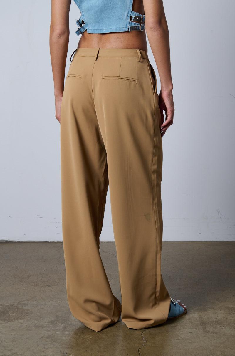 ABOUT MY CASH STRAIGHT LEG WOVEN TROUSER IN BEIGE Product Image