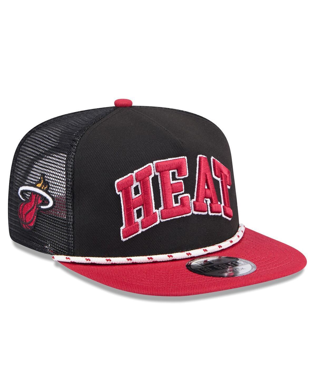 Mens New Era /Red Miami Heat Throwback Team Arch Golfer Snapback Hat Product Image