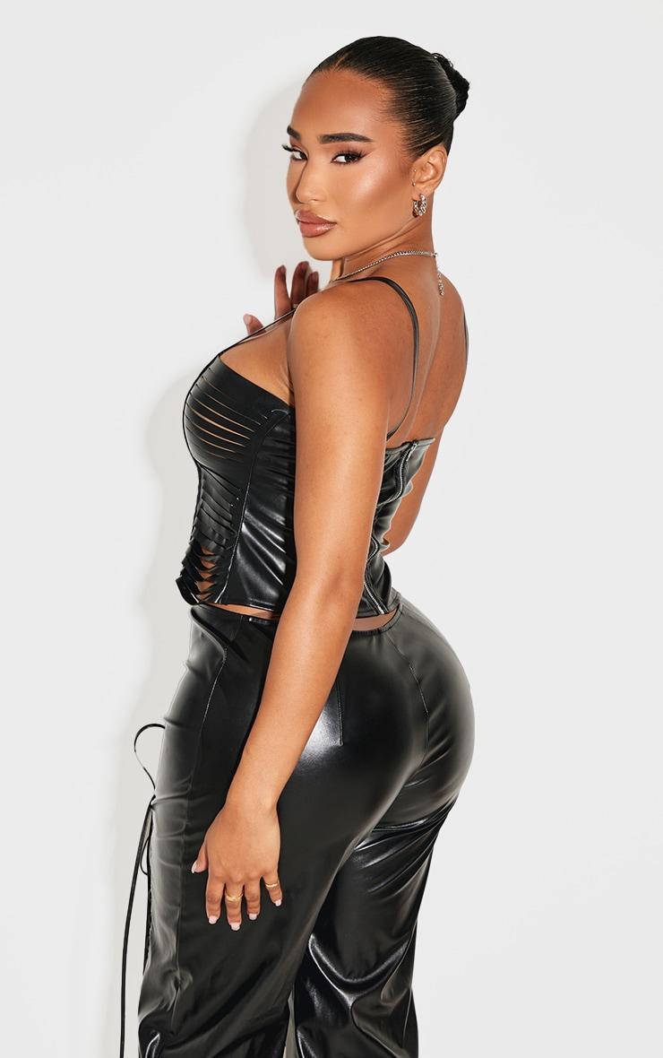 Shape Black Faux Leather Shredded Long Top Product Image