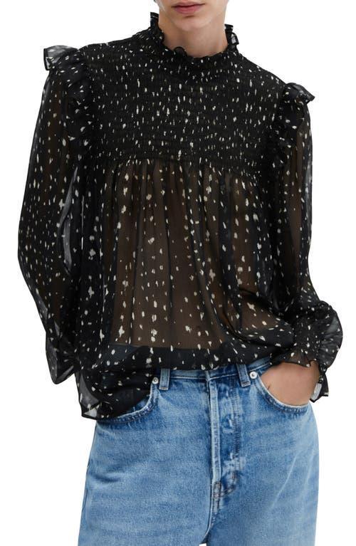 MANGO - Ruffles printed blouse blackWomen Product Image