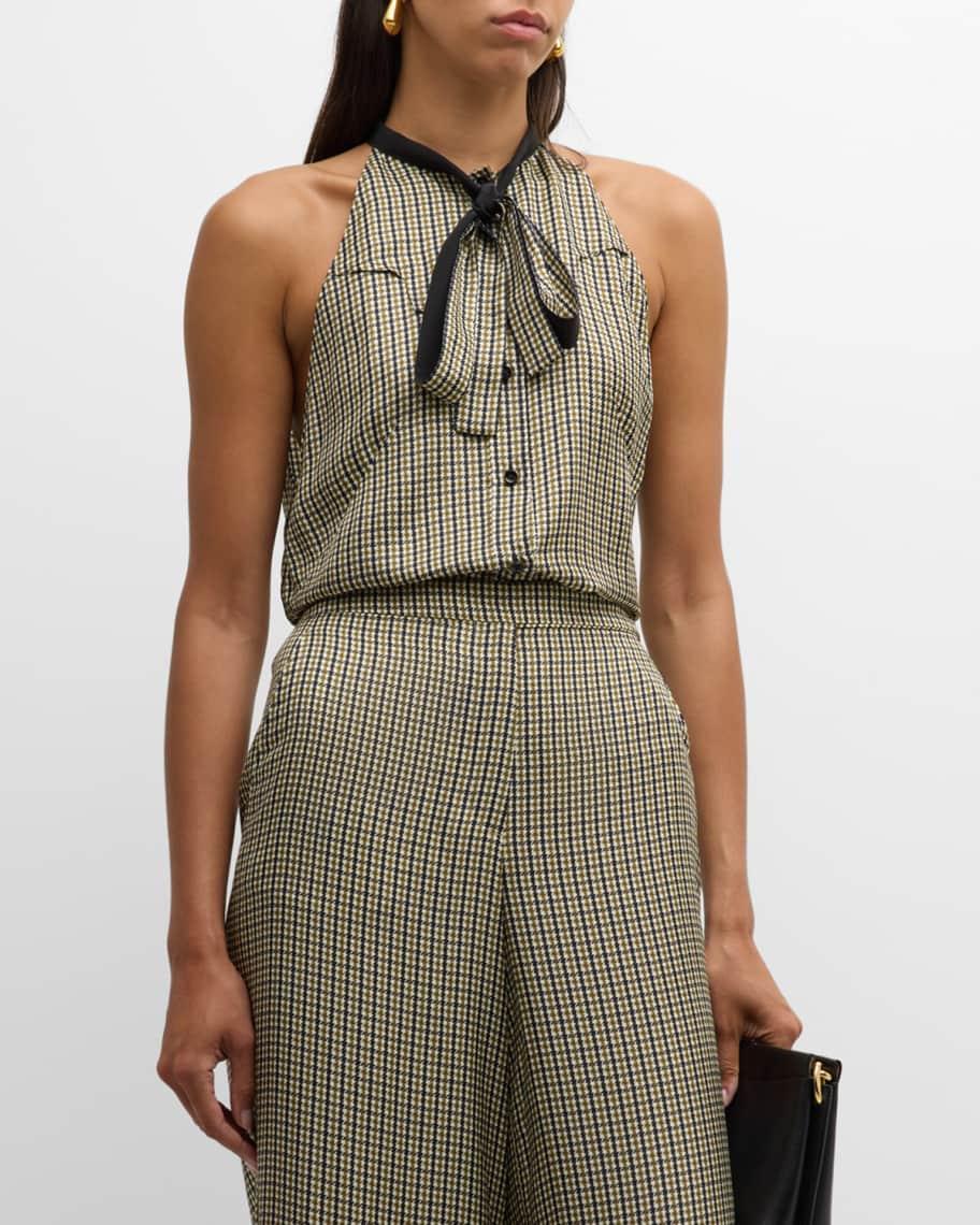 Checked Coolness Houndstooth Tie-Neck Blouse Product Image