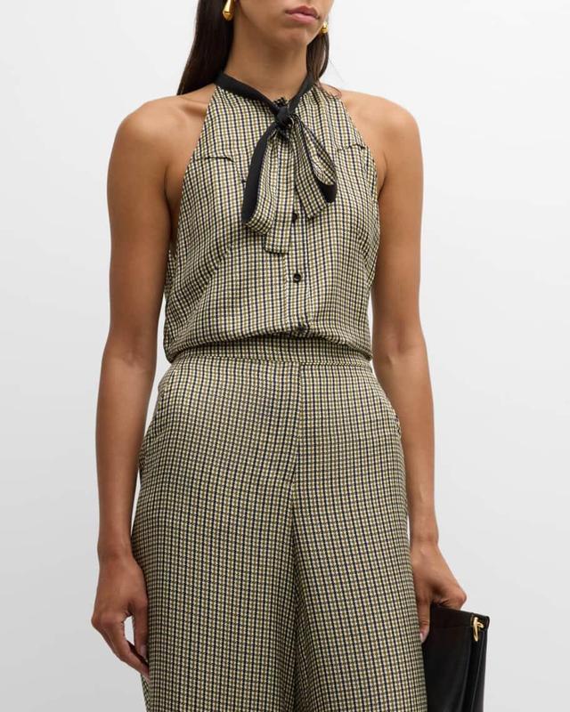 Checked Coolness Houndstooth Tie-Neck Blouse Product Image