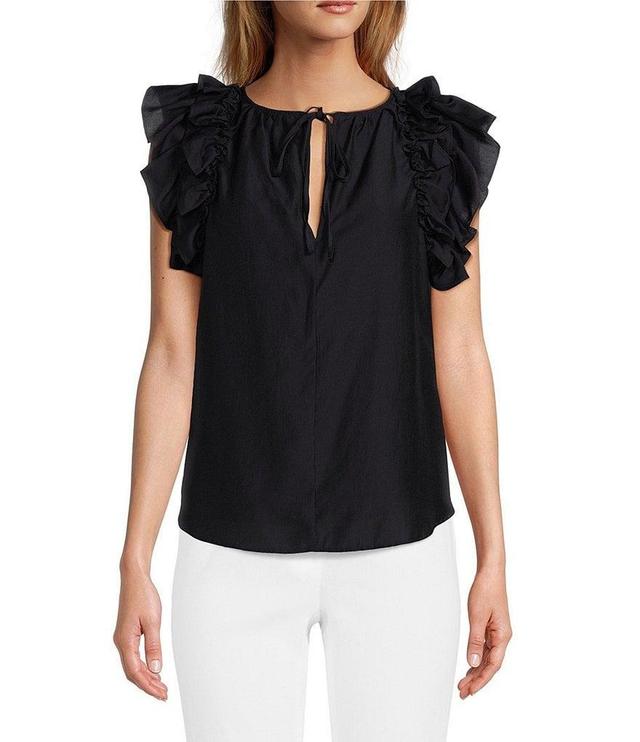 Antonio Melani Meadow Split V-Neck Short Puff Ruffle Sleeve Blouse Product Image