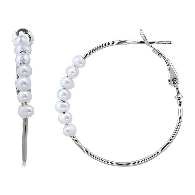 Aleure Precioso Sterling Silver Freshwater Cultured Pearl Hoop Earrings, Womens Product Image