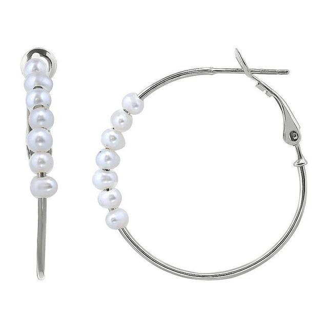 Aleure Precioso Sterling Silver Freshwater Cultured Pearl Hoop Earrings, Womens, Silver Tone Product Image