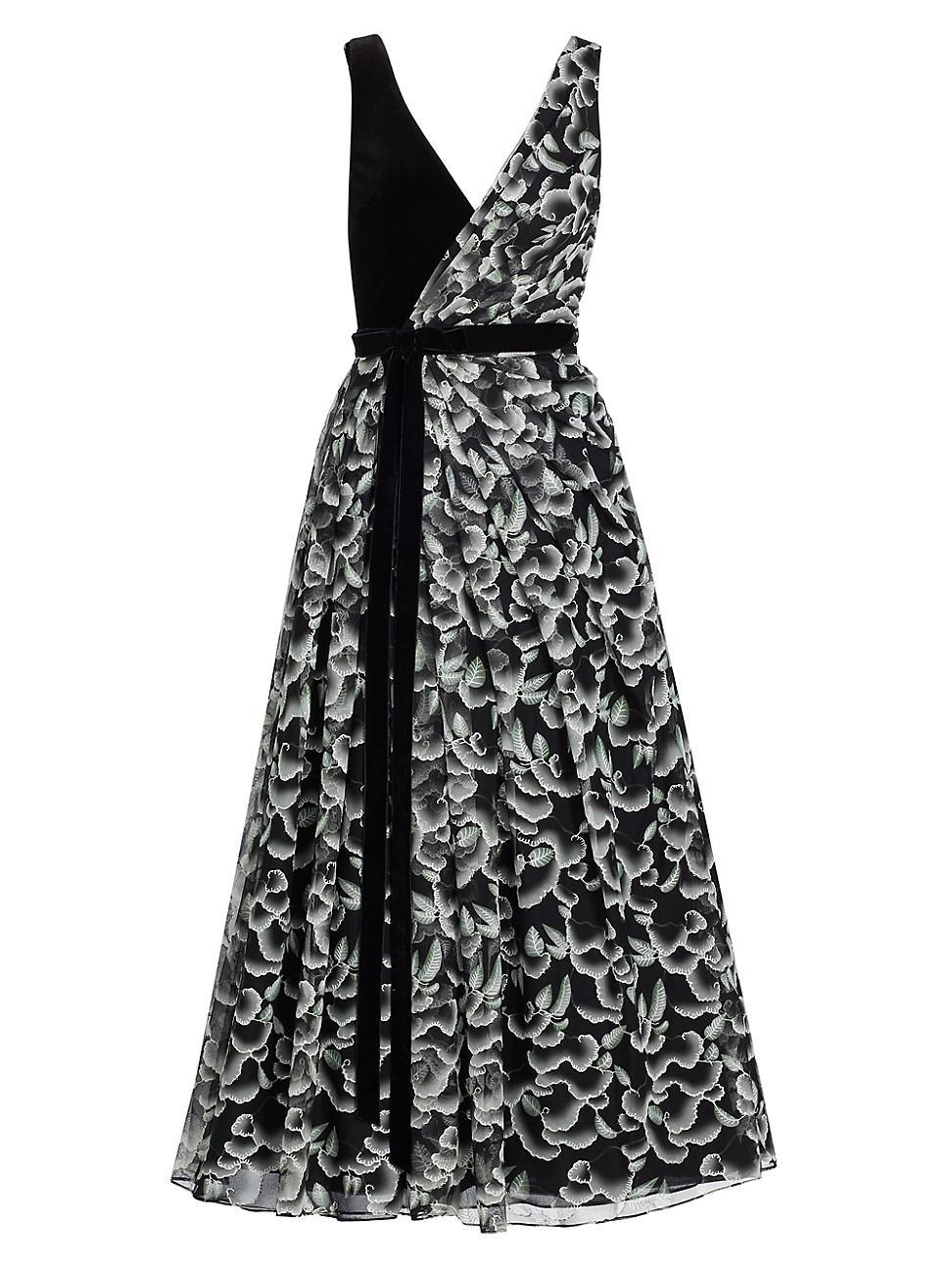 Womens Floral Bow Pleated Gown Product Image