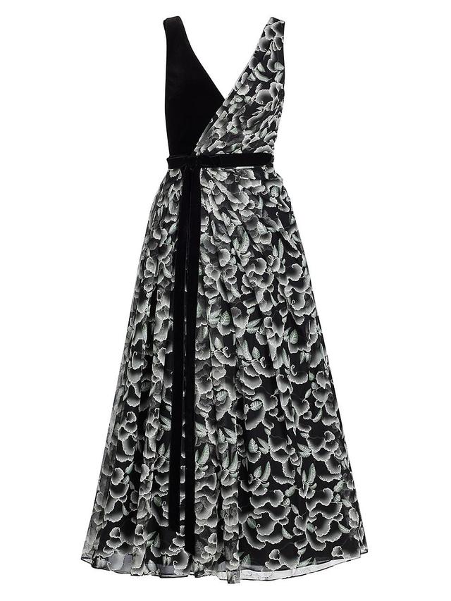 Womens Floral Bow Pleated Midi-Dress Product Image