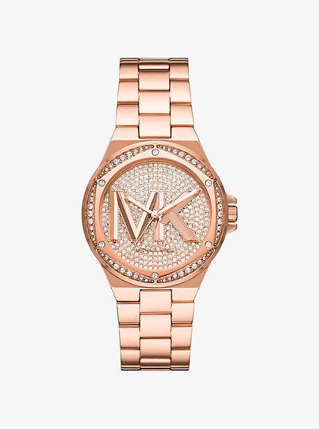 Michael Kors Womens Lennox Three Hand Gold-Tone Stainless Steel Bracelet Watch 37mm Product Image