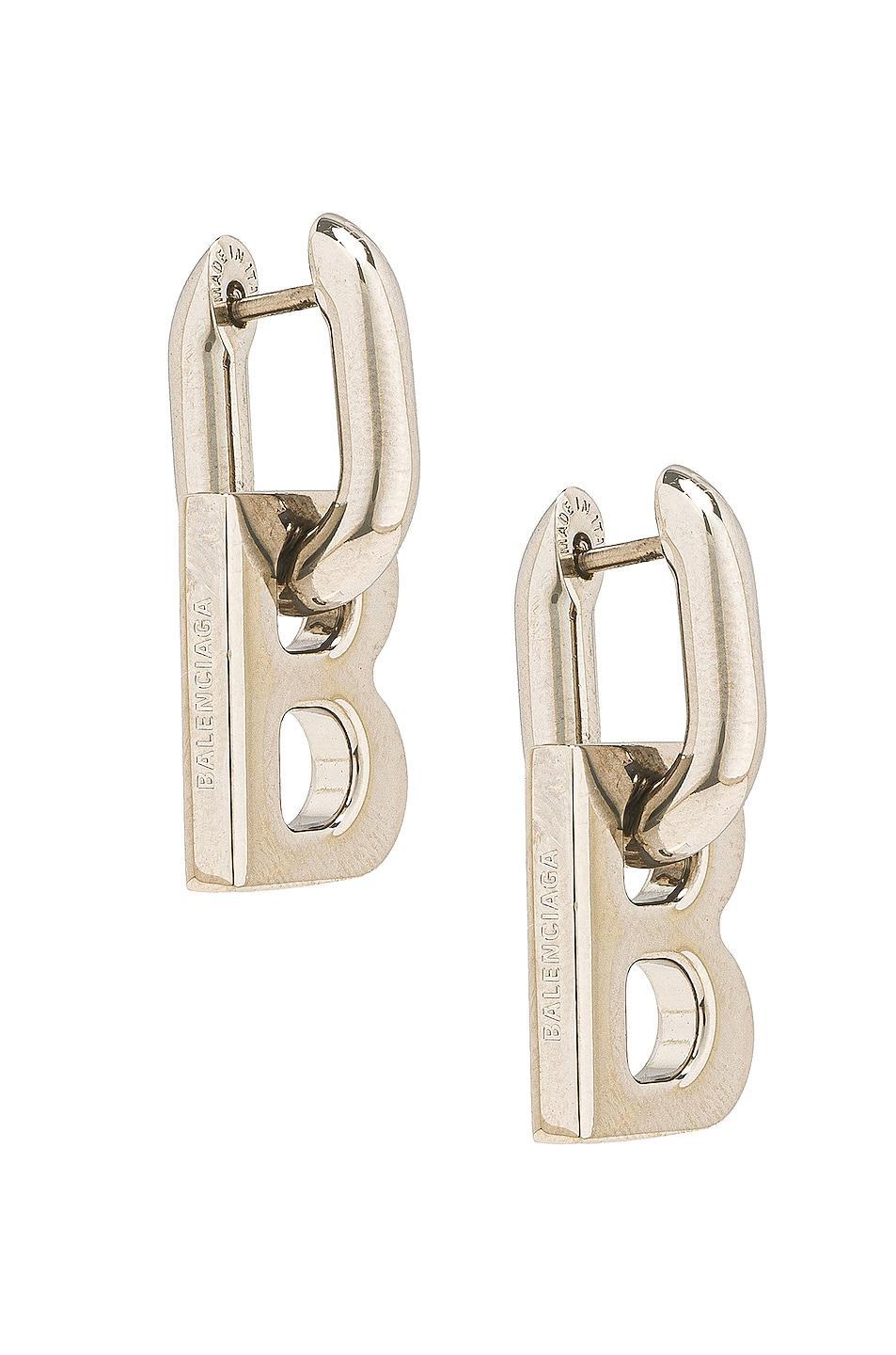 Balenciaga XS B Chain Earrings in Shiny Silver - Metallic Silver. Size all. Product Image