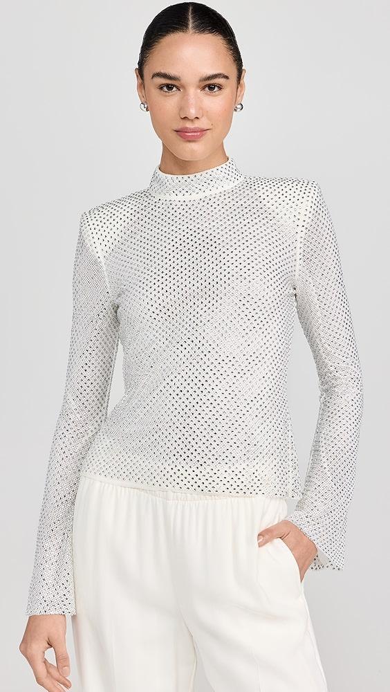 Self Portrait Silver Rhinestone Fishnet Top | Shopbop Product Image