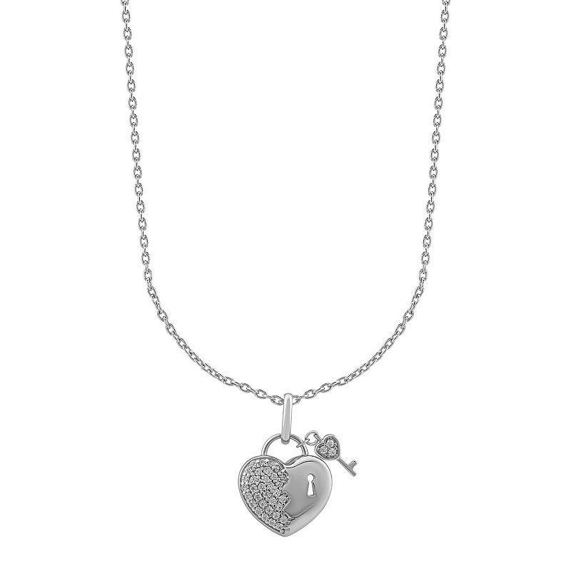 OLIVIA AND HARPER Sterling Silver Heart Lock & Key Pendant Necklace, Womens White Product Image