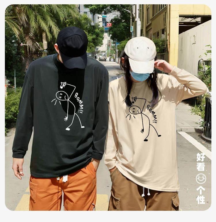 Long-Sleeve Crew Neck Cartoon Print T-Shirt Product Image