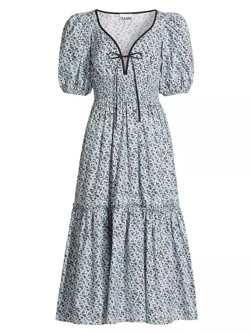 Floral Cotton Tie-Front Midi-Dress Product Image