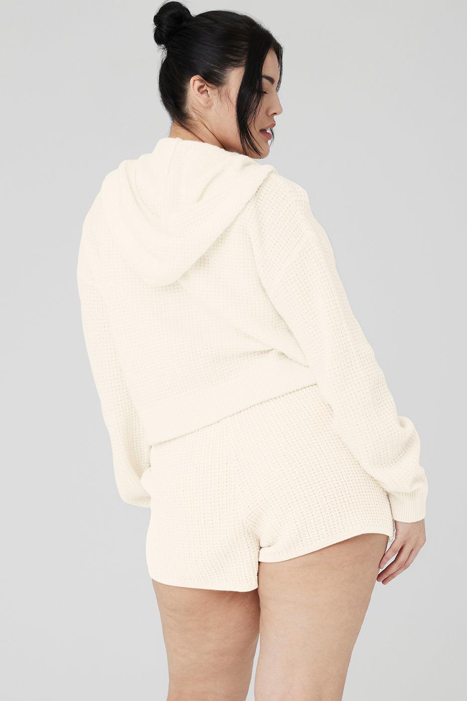 Alo Yoga | Cashmere Plush Waffle Full Zip Hoodie White Product Image