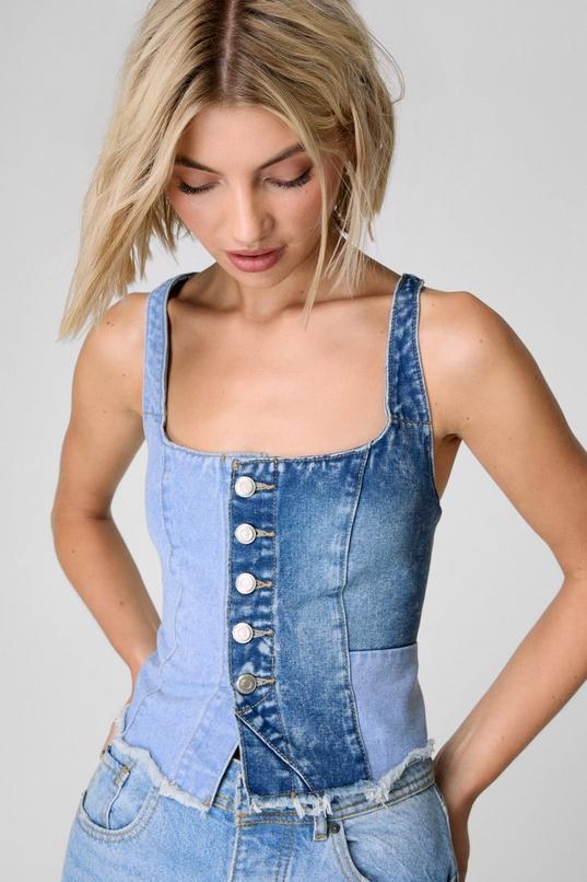 Denim Colourblock Corset Top Product Image