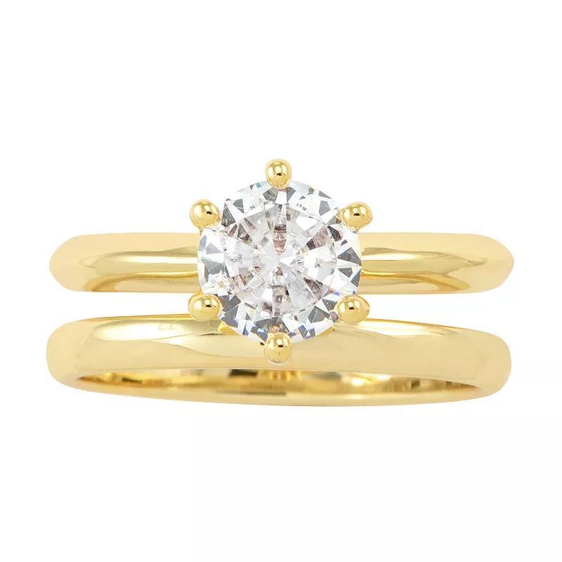 City Luxe Gold Tone Cubic Zirconia Duo Wedding Ring Set, Womens Gold Tone Clear product image