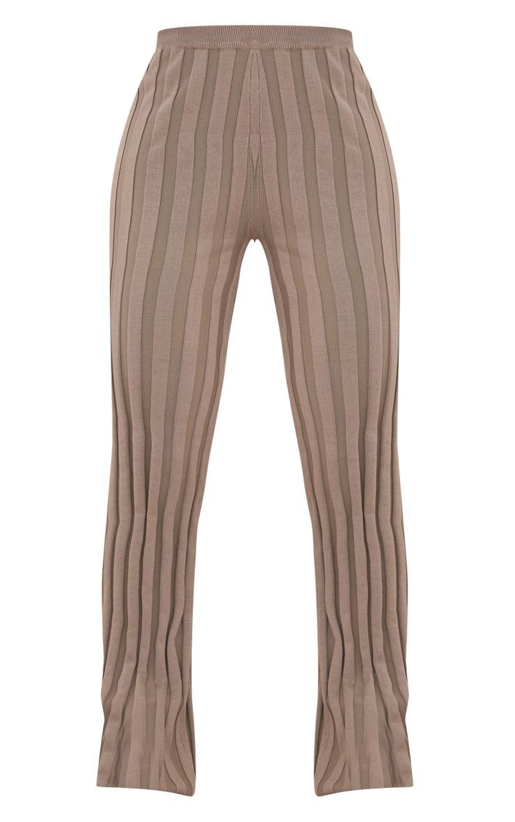 Khaki Wide Rib Knitted Pants Product Image