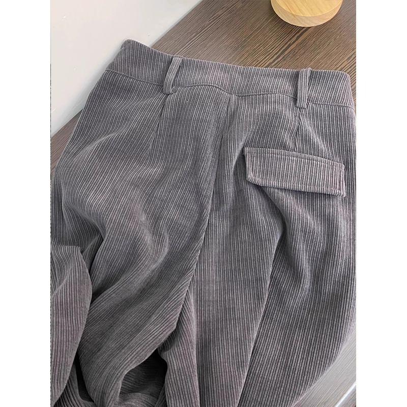 High Rise Plain Corduroy Straight Leg Pants Product Image