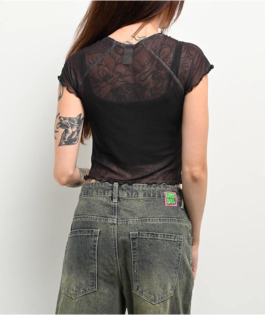 Affliction Loki Mesh Black Crop T-Shirt Product Image