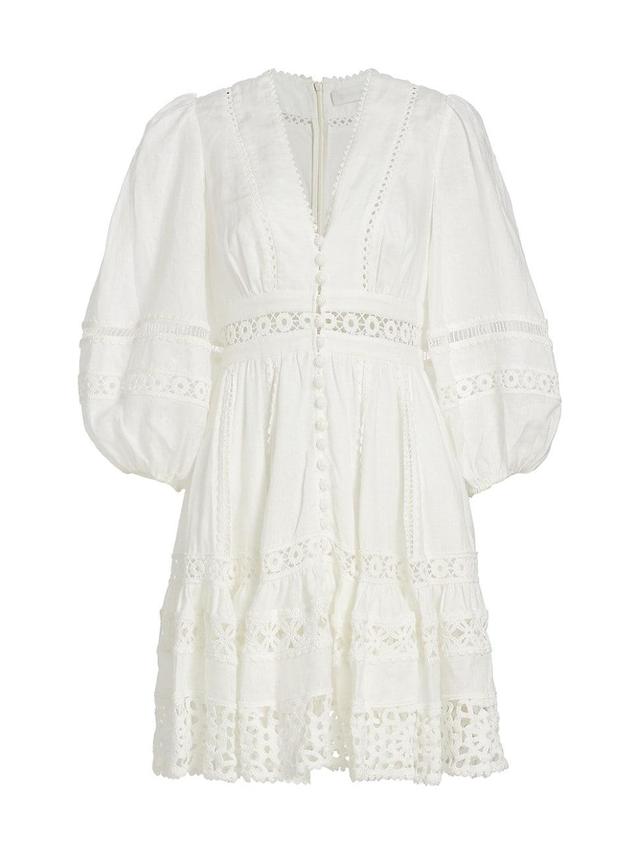 Womens Devi Lace-Trim Linen Minidress Product Image