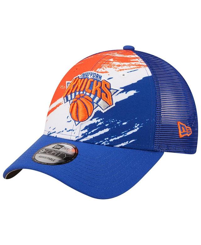 Mens New Era Blue New York Knicks Marble 9FORTY Trucker Snapback Hat Product Image