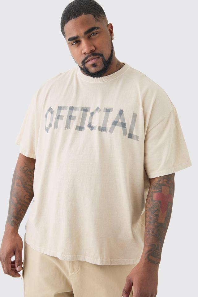 Plus Oversized Overdye Official Print T-shirt | boohooMAN USA Product Image