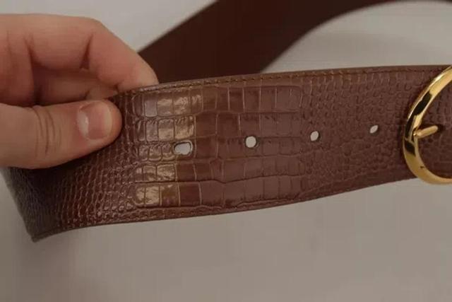 Brown Wide Waist Leather Gold Oval Metal Buckle Belt Product Image