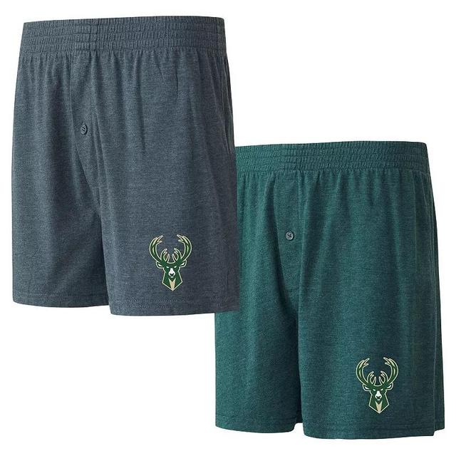 Mens Concepts Sport Hunter Green/Charcoal Milwaukee Bucks Two-Pack Jersey-Knit Boxer Set Product Image