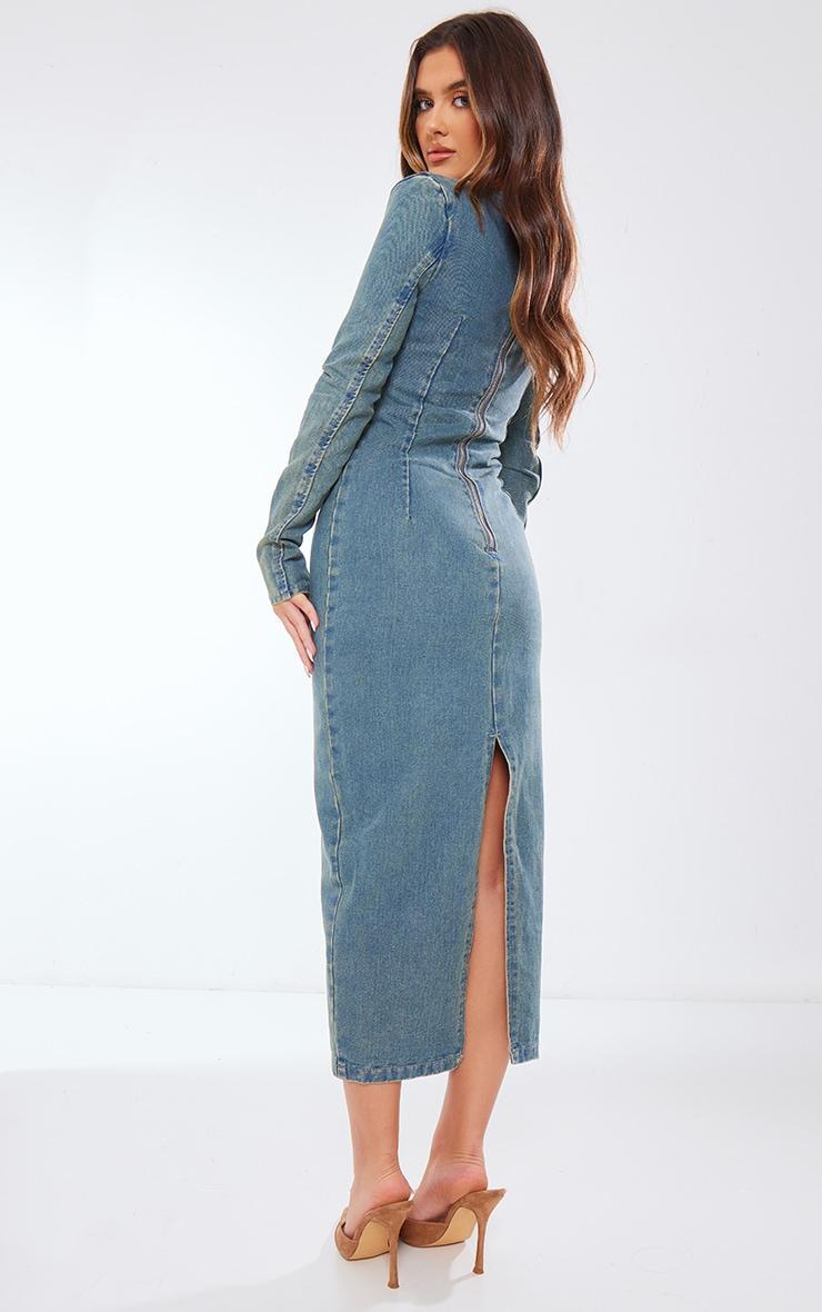 Vintage Mid Wash Eyelet Detail Denim Maxi Dress Product Image