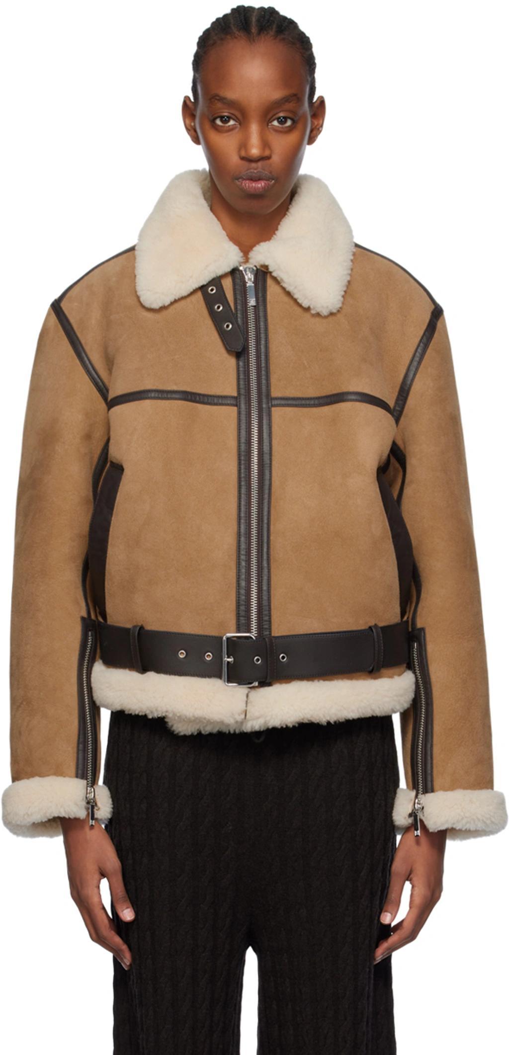 TOTÊME Shearling Aviator Jacket In Dark Biscuit Product Image