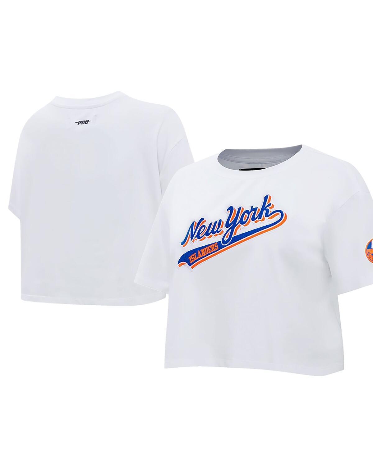 Womens Pro Standard White New York Islanders Boxy Script Tail Cropped T-shirt Product Image