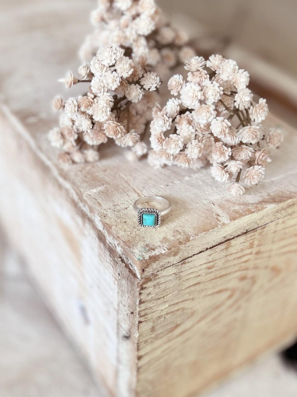 Dainty Turquoise Square Stone Adjustable Ring Product Image