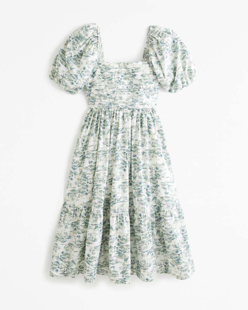 The A&F Emerson Poplin Puff Sleeve Midi Dress Product Image