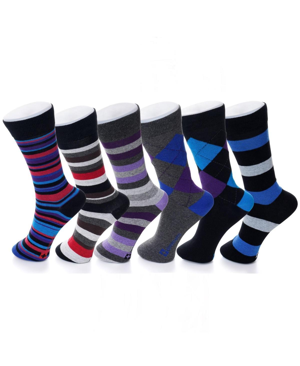 Alpine Swiss 6 Pack Mens Cotton Dress Socks Mid Calf Argyle Pattern Solids Set Product Image