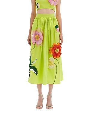 Oscar de la Renta Painted Poppies Embroidered Skirt Product Image