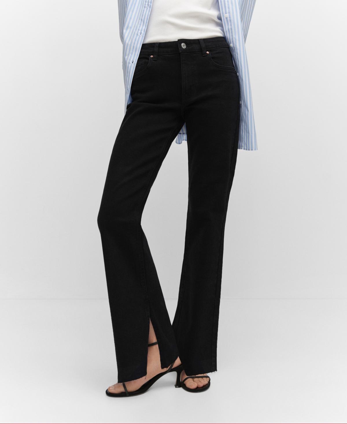 MANGO - Medium-rise straight jeans with slits black denim - 20 - Women Product Image