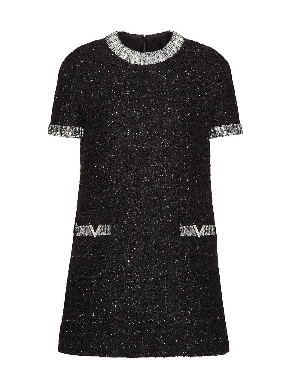 Womens Embroidered Glaze Tweed Short Dress Product Image