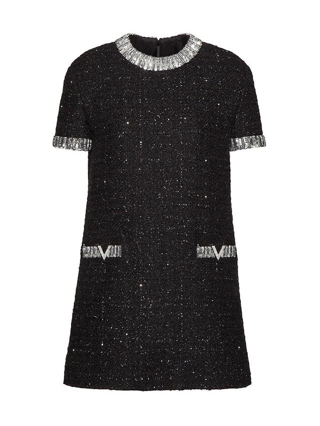 Womens Embroidered Glaze Tweed Short Dress Product Image