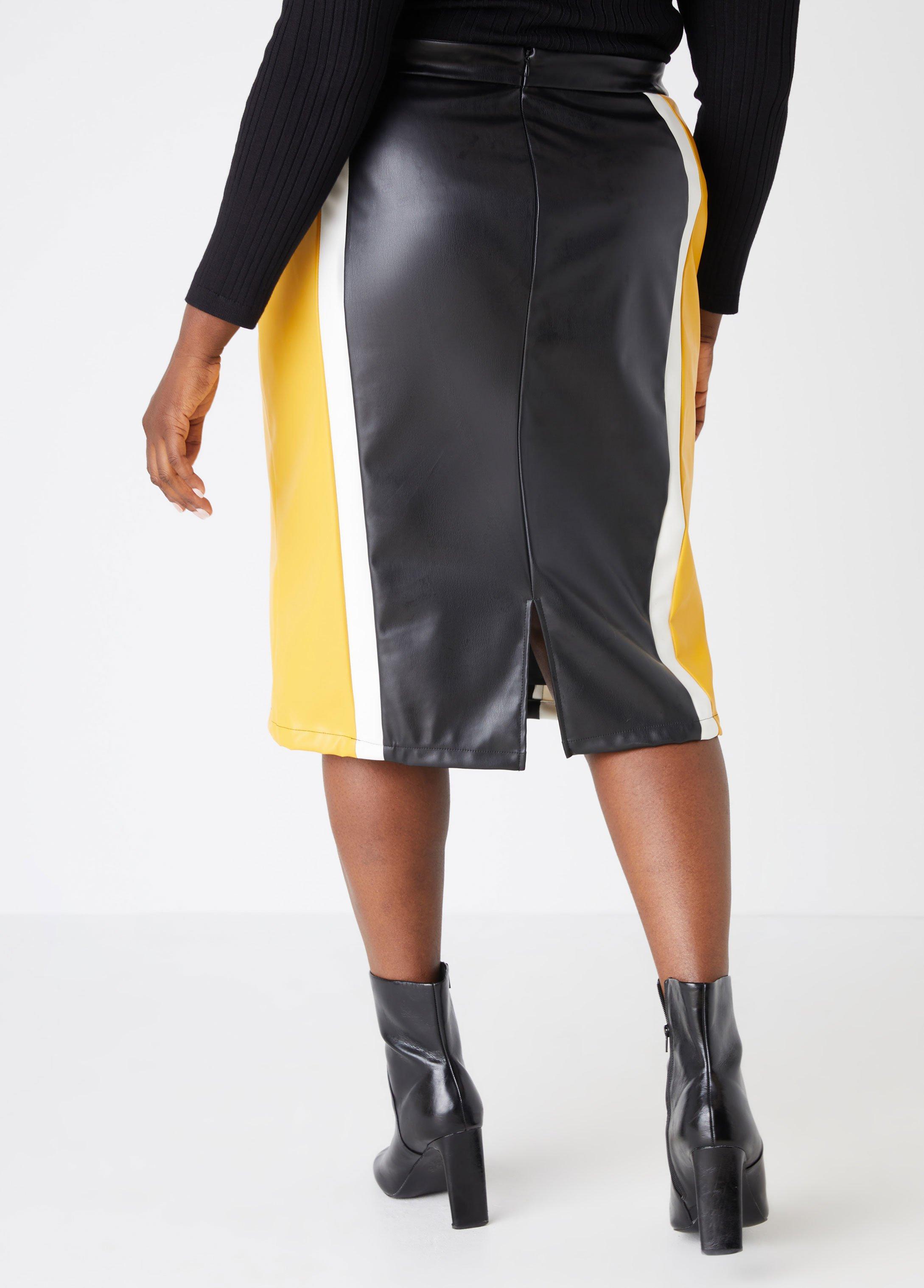 Colorblock Faux Leather Skirt Product Image