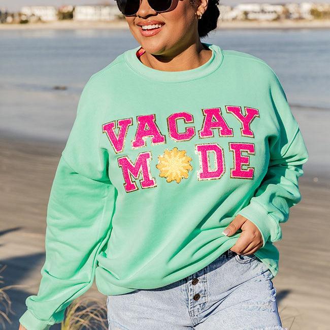 Vacay Mode Chenille Patch Lime Oversized Graphic Sweatshirt Product Image