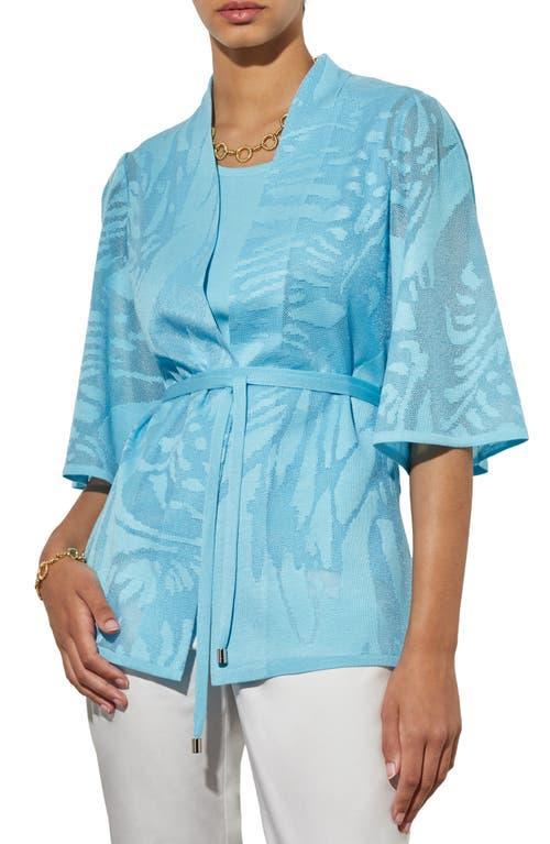 Ming Wang Floral Semisheer Belted Jacquard Sweater Jacket Product Image