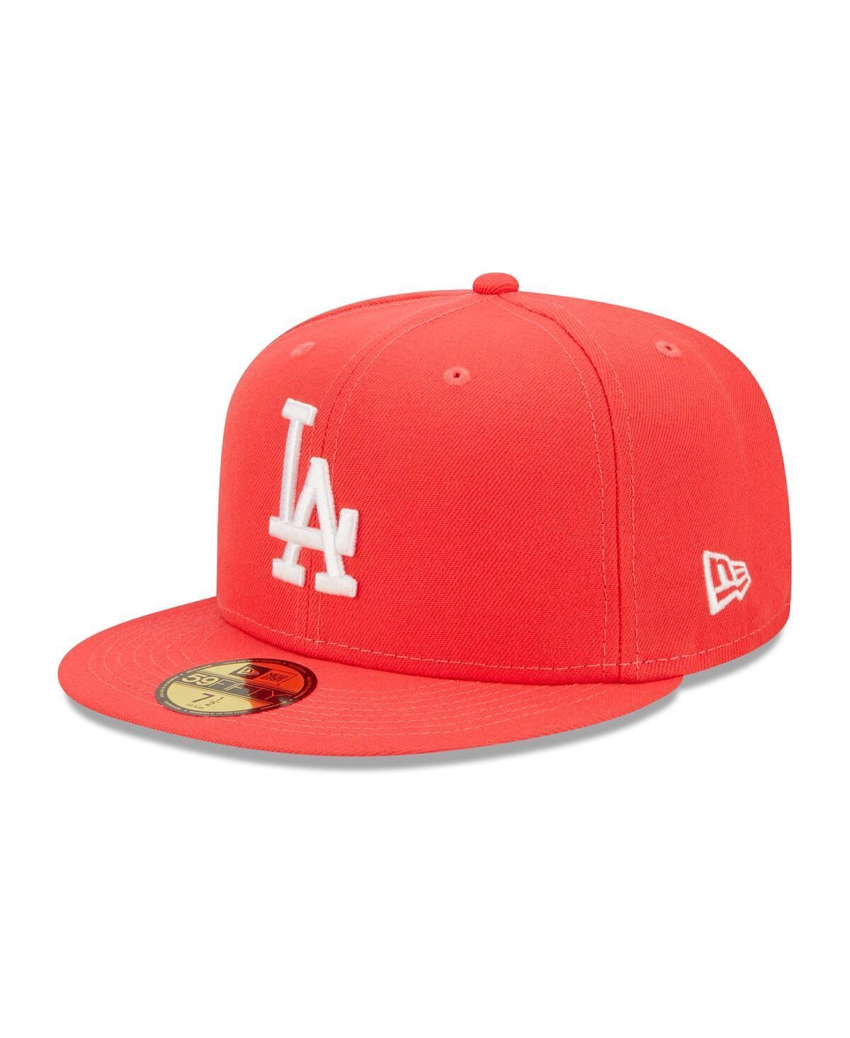 Mens New Era Red Los Angeles Dodgers Lava Highlighter Logo 59FIFTY Fitted Hat Product Image