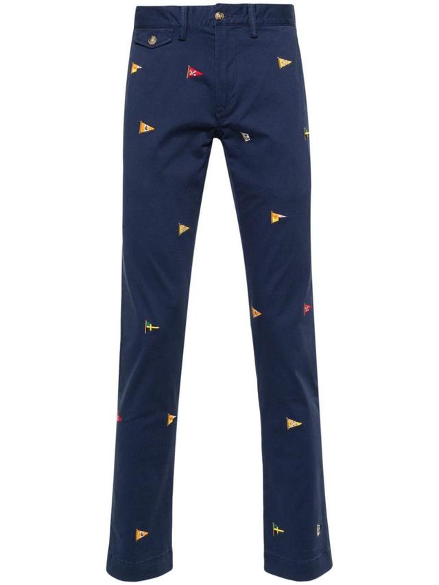 Logo-embroidery Slim-cut Trousers In Blue Product Image