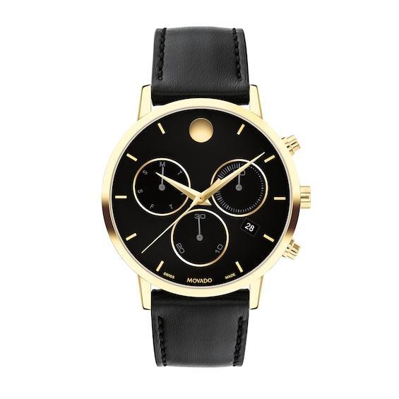 Men's Movado MuseumÂ® Classic Gold-Tone PVD Chronograph Strap Watch with Black Dial and Date Window (Model: 0607779) Product Image